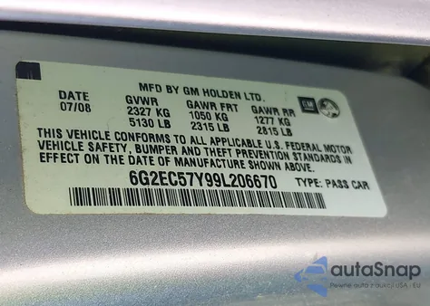 2009 Pontiac G8 Gt из США, поврежденный, VIN 6G2EC57Y99L206670